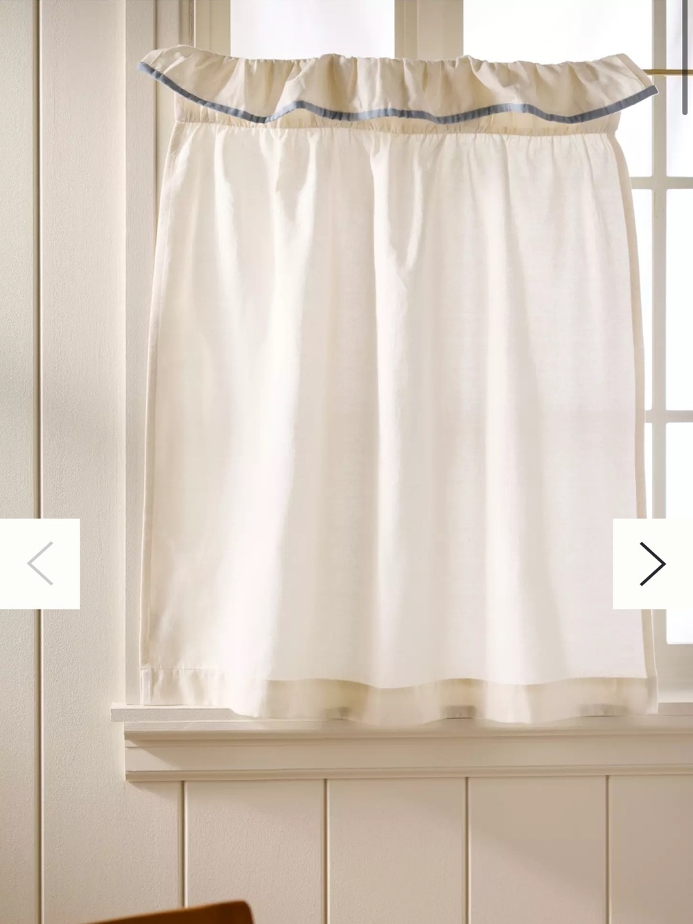 Anthropologie Ruffle Top Cotton Woven Cafe Curtain Set of 2 25x36 Ivory blue